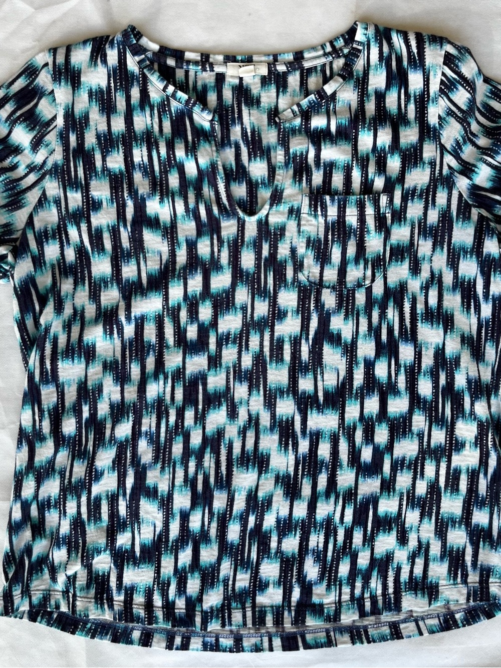 NIC+ZOE Blue, Teal & White Short-Sleeve Patterned Top 100% Cotton
